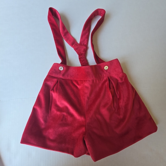 Artesania Granlei Red Velvet Suspender Shorts with White Blouse - Picture 2 of 14